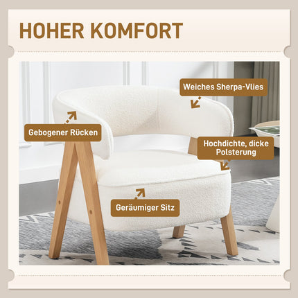 Accent Armchair, Fleece Upholstery, Wood Legs, White
