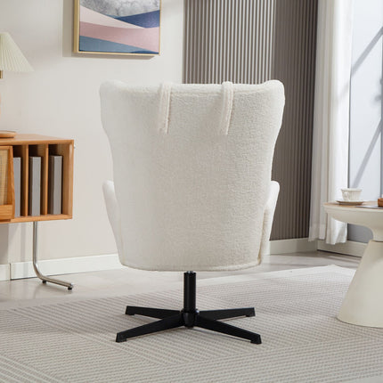Accent Chair, Fleece Upholstery, Swivel Base, Cream White