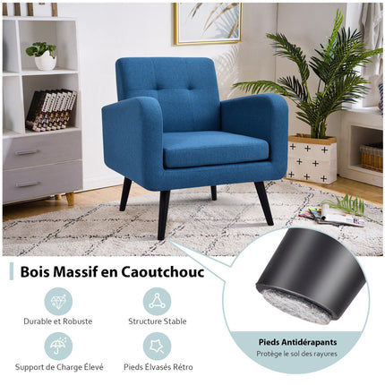 Accent Chair, Linen Upholstery, Rubberwood Legs, Blue