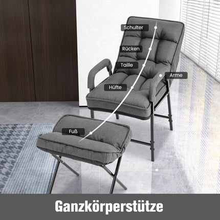Accent Chair & Ottoman Set, Adjustable Backrest, Grey Linen