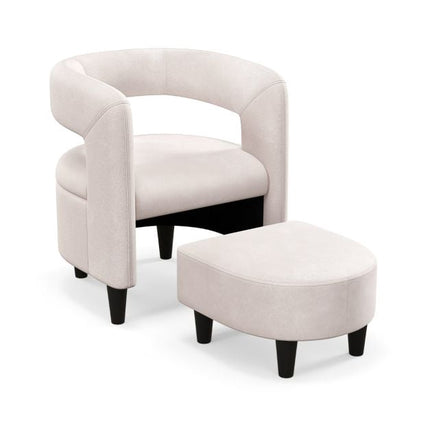 Accent Chair with Ottoman, Beige Velvet, 150 kg Capacity