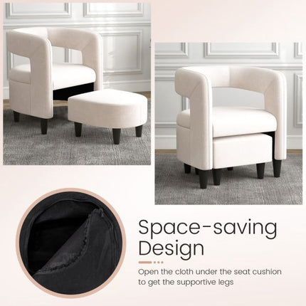 Accent Chair with Ottoman, Beige Velvet, 150 kg Capacity