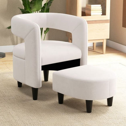 Accent Chair with Ottoman, Beige Velvet, 150 kg Capacity