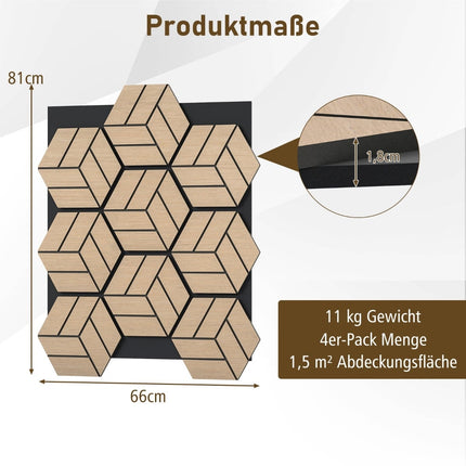 Acoustic Wall Panels, Hexagonal Wood, Sound Absorbing, 4 Pack