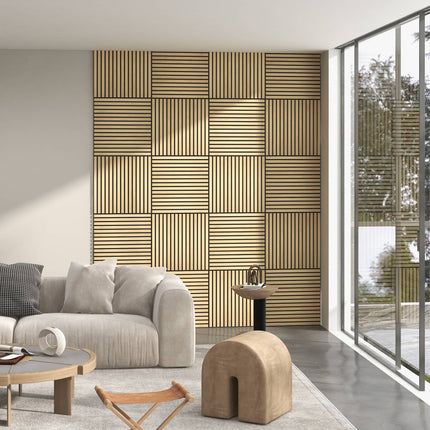 Acoustic wall panels in oak 3D - 4-pack, 60x60 cm