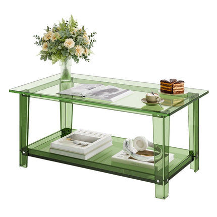 Acrylic Coffee Table, 2-Tier Storage Shelf, 50x80cm Green