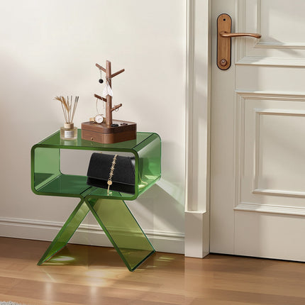 Acrylic Nightstand With Shelf, Transparent Green 43 cm