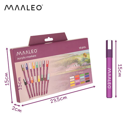 Acrylic Paint Markers Set, 16 Colors, Waterproof, 8ml