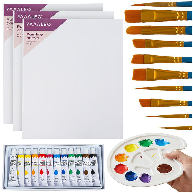 Acrylic Painting Set – 26 Pcs with Brushes, Canvases, Palette