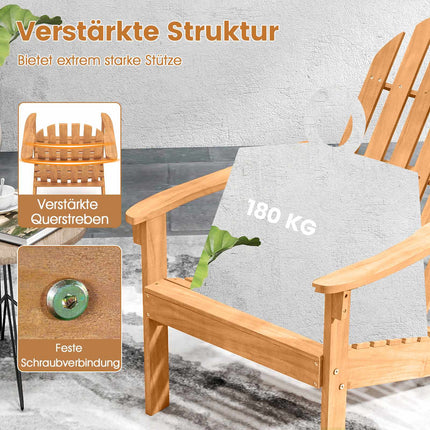 Adirondack Chair Acacia Wood, Ergonomic, 180kg Capacity