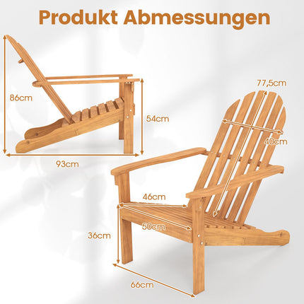 Adirondack Chair Acacia Wood, Ergonomic, 180kg Capacity