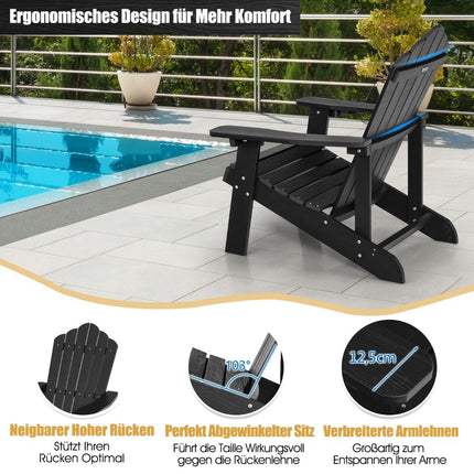 Adirondack Chair with Cup Holder, Black, Weatherproof HIPS