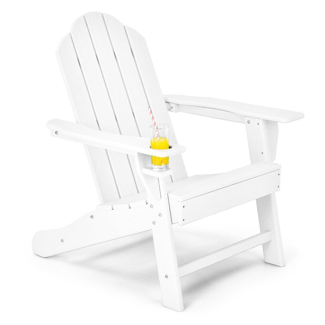 Adirondack Chair with Cup Holder Patio Chair Fire Pit Chair 85.5 x 78.5 x 94 cm White