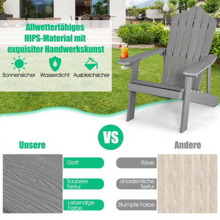 Adirondack Chair with Cup Holder, Weatherproof, Light Gray