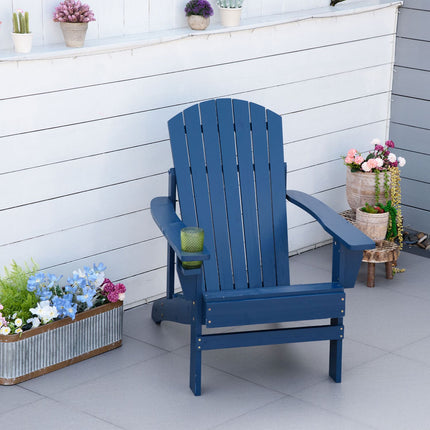 Adirondack chair, blue wooden chair with cup holder