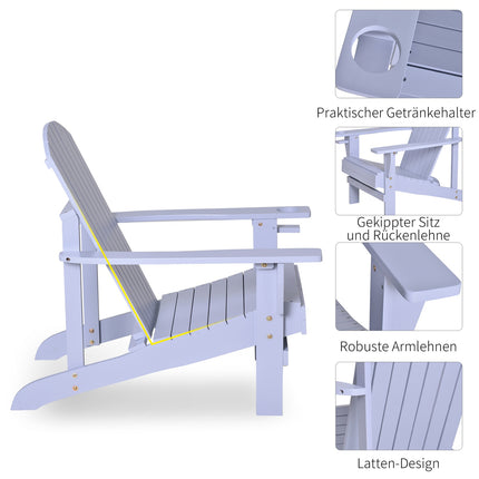 Adirondack Garden Chair with Cup Holder - Solid Wood, Gray