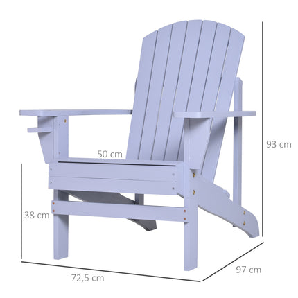 Adirondack Garden Chair with Cup Holder - Solid Wood, Gray