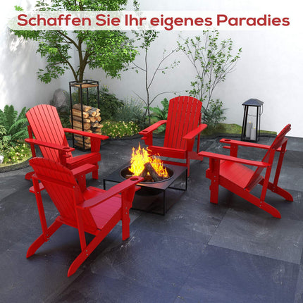 Adirondack garden chair, red solid wood with cup holder
