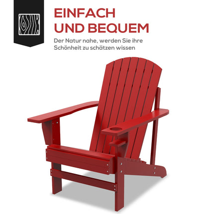 Adirondack garden chair, red solid wood with cup holder