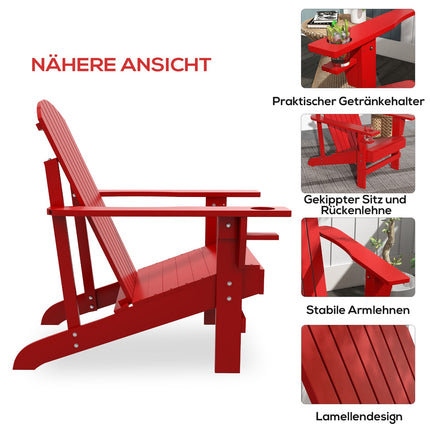 Adirondack garden chair, red solid wood with cup holder