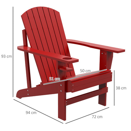 Adirondack garden chair, red solid wood with cup holder