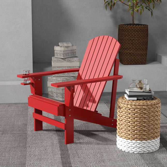 Adirondack garden chair, red solid wood with cup holder