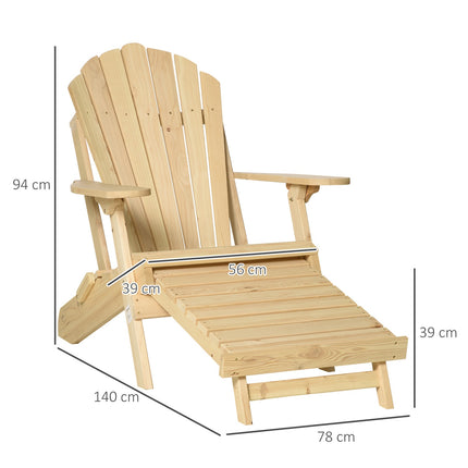 Adirondack garden chair, folding pine, with footrest