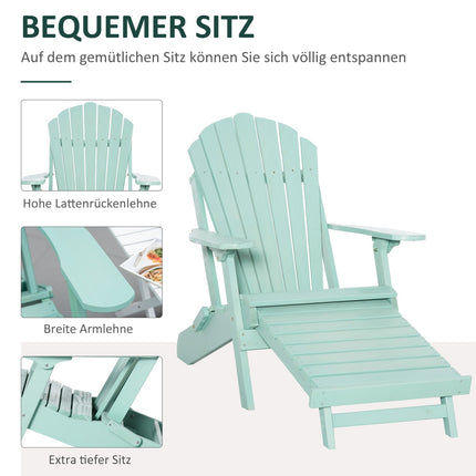 Adirondack Pine Wood Garden chair with footrest, green