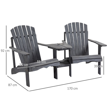 Adirondack 2-seater garden chair set, wood, dark grey