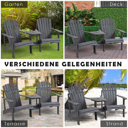 Adirondack 2-seater garden chair set, wood, dark grey