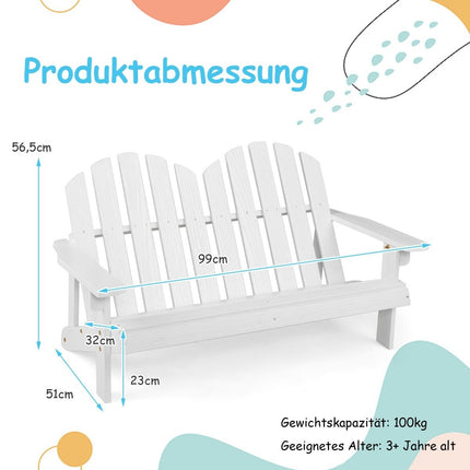 Adirondack chair for children 2-seater Adirondack chair made of wood white 99 x 51 x 56.5 cm