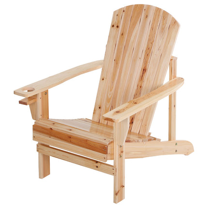 Adirondack Garden Chair, Wood, Cup Holder - Natural Finish