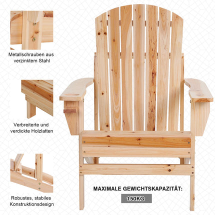 Adirondack Garden Chair, Wood, Cup Holder - Natural Finish