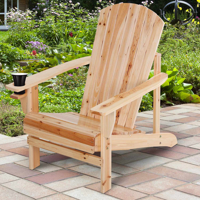 Adirondack Garden Chair, Wood, Cup Holder - Natural Finish