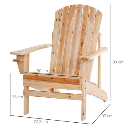 Adirondack Garden Chair, Wood, Cup Holder - Natural Finish