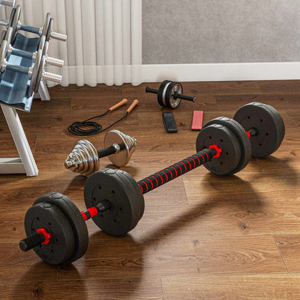 Adjustable 15 kg Dumbbell Set, Converts to Barbell, Black