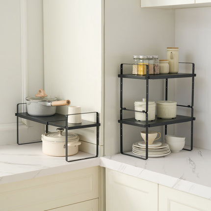 Adjustable 2-Tier Expandable Cabinet Shelf Organizer, Black