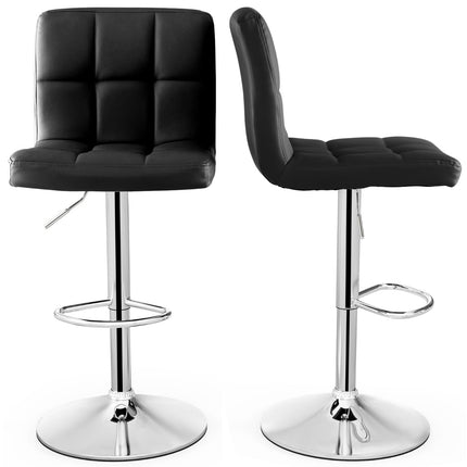 Adjustable 360 Swivel Bar Stools, Set of 2, Black Leather