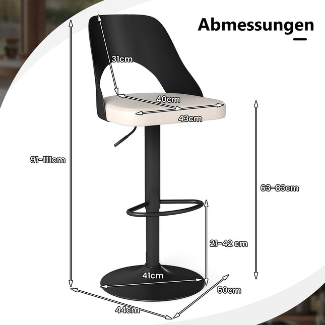 Verstelbare barkrukken met 360° draaifunctie, set van 2, zwart PU-leer