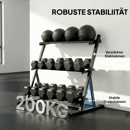 Adjustable 3-Tier Dumbbell Rack, 200kg Capacity, Non-Slip
