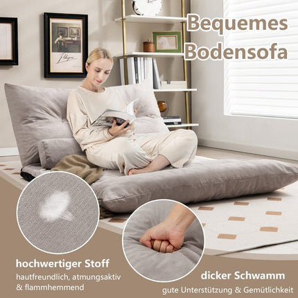 Adjustable 3-in-1 Floor Sofa Bed with Cushions, Grey