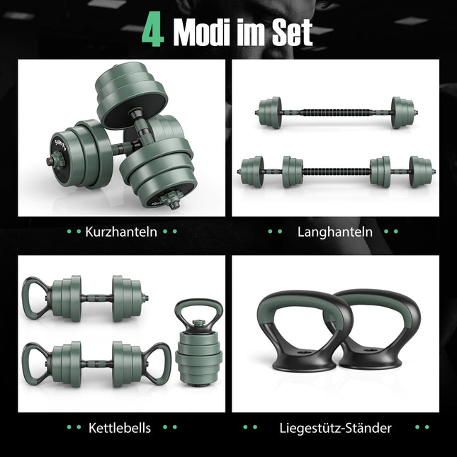 Adjustable 4-in-1 Dumbbell Set, 20kg with Kettlebell & Barbell