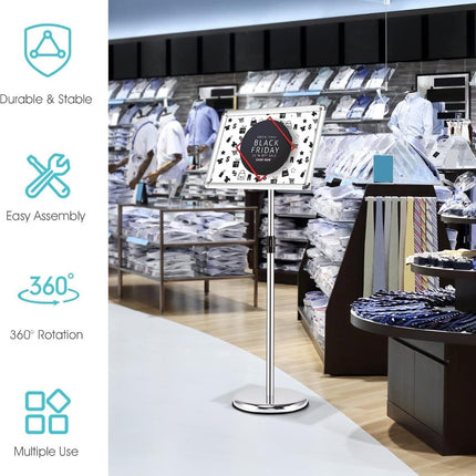 Adjustable A3 Poster Stand – Rotating, Silver Display