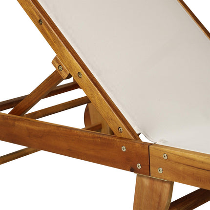 Adjustable Acacia Wood Sun Lounger with Wheels, 198cm