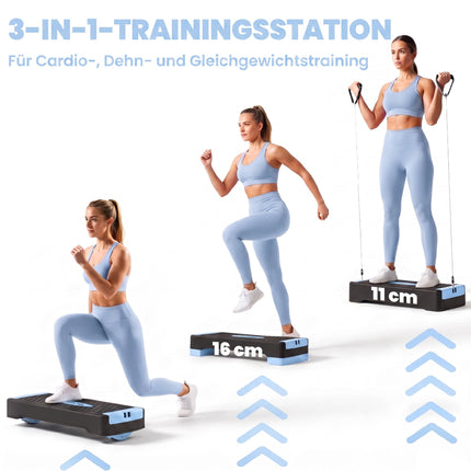 Adjustable Aerobic Stepper with Resistance Bands, Blue