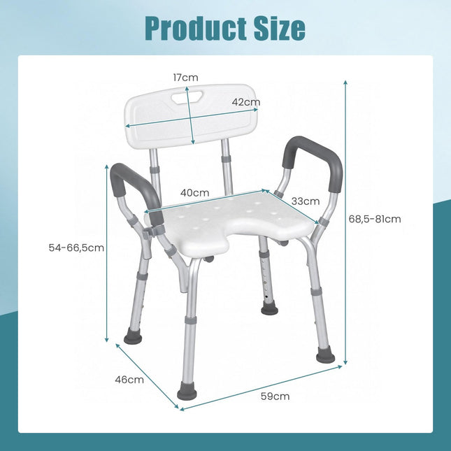 Adjustable Aluminum Shower Chair with Arms & Backrest