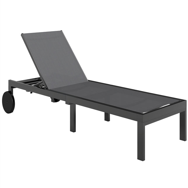 Adjustable Aluminum Sun Lounger with Wheels, Breathable Fabric
