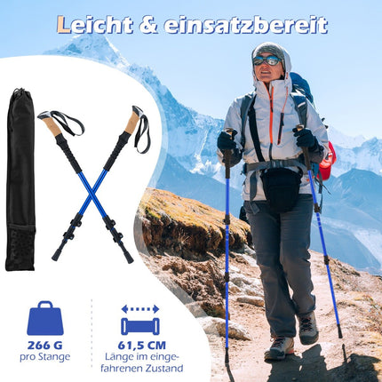 Adjustable Aluminum Trekking Poles with Cork Grips, Blue