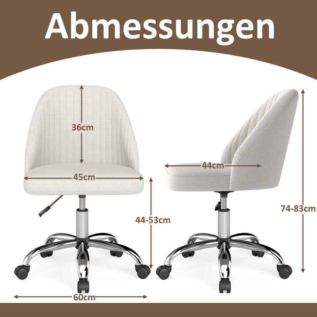 Adjustable Armless Office Chair – Beige, 360 Swivel