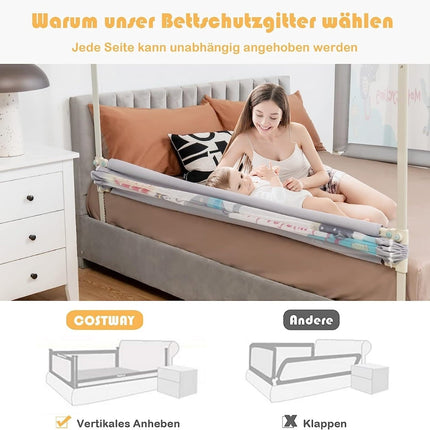 Adjustable Baby Bed Rail, 175cm, Double Lock, Gray